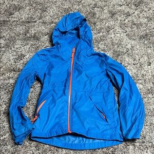Kids Bright Blue Hooded Windbreaker with Orange Zippers